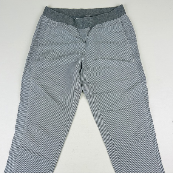 J. Jill Linen Pants Pull On Linen Elastic Crop Beach Coast Hickory Striped - Picture 2 of 8